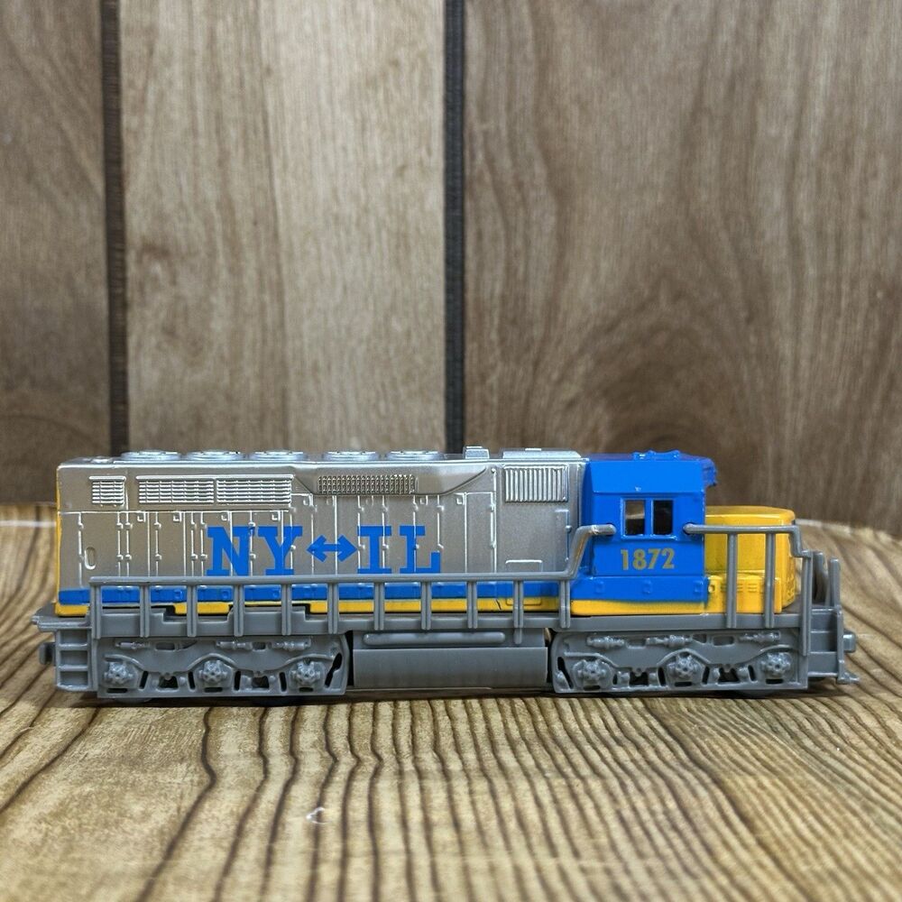 NY & Atlantic Freight Locomotive Toy Train #1872 Blue Yellow Diecast Push Train